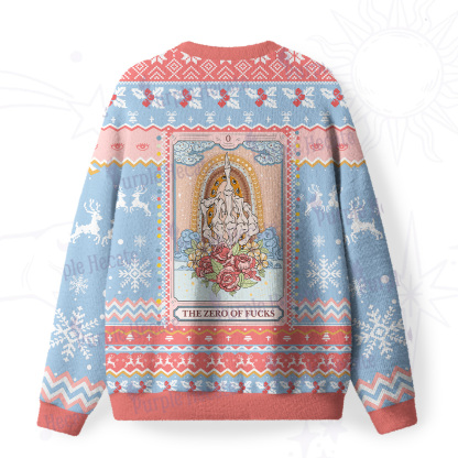 Purplehecate The Zero Of Fucks Tarot Fuzzy Ugly Christmas Sweatshirt