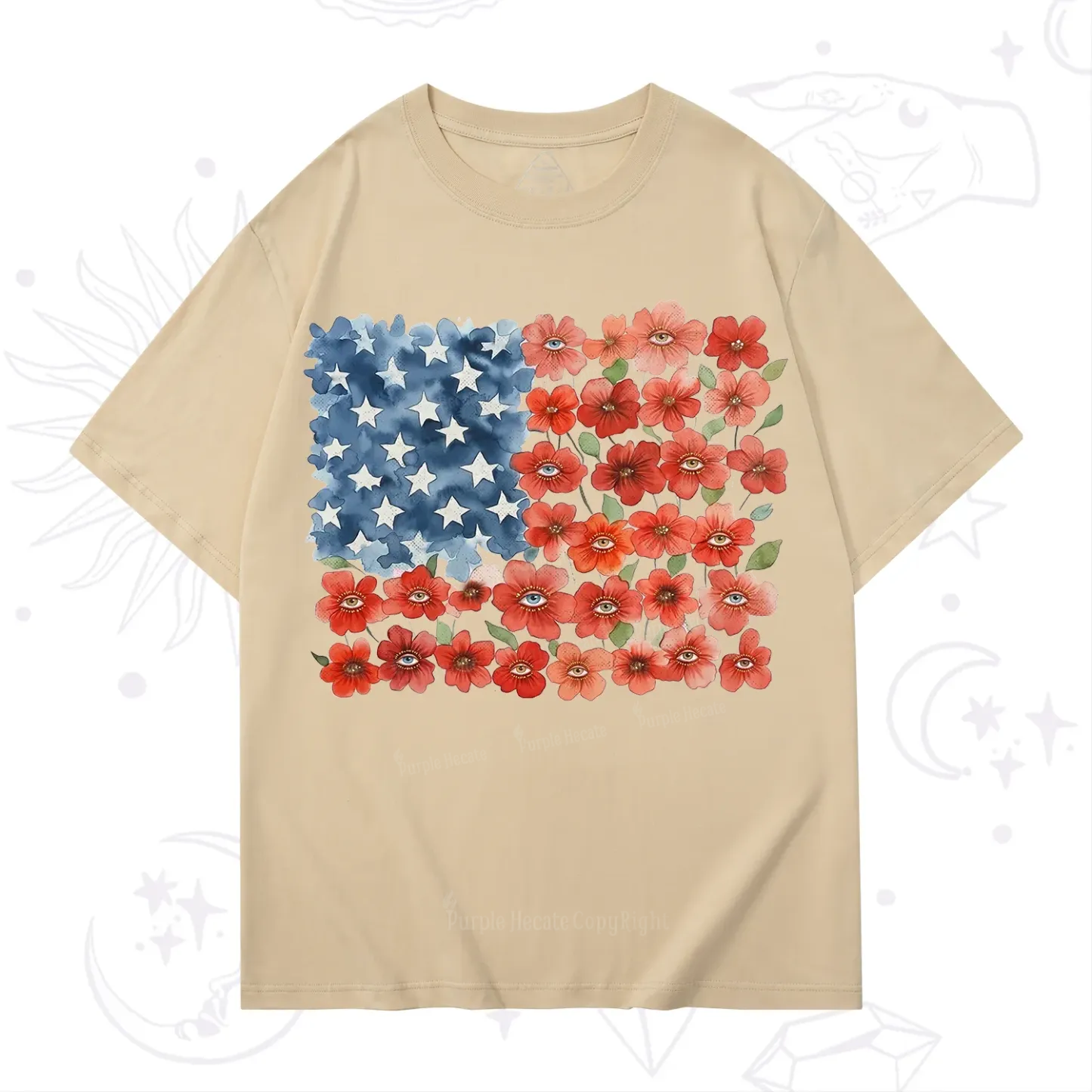 Purplehecate Floral Watercolor American Flag T-Shirt