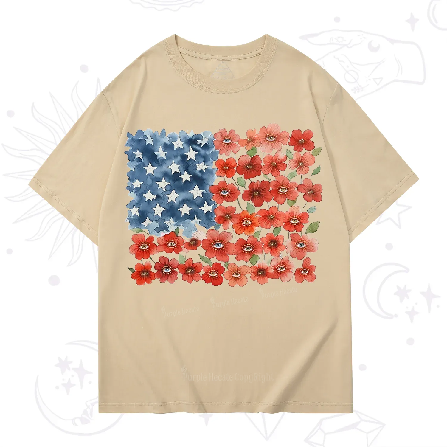 Purplehecate Floral Watercolor American Flag T-Shirt