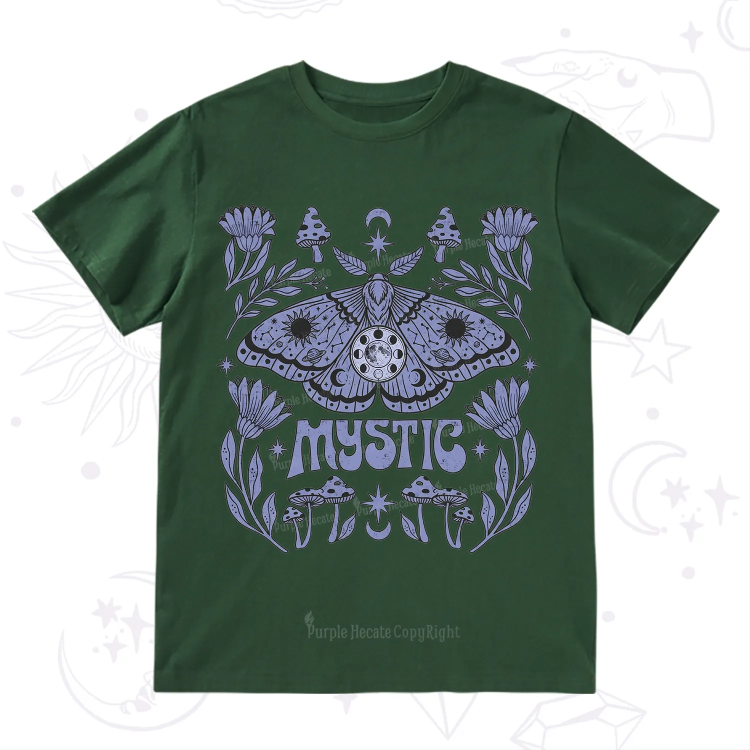 Purplehecate Celestial Moth Mushrooms T-Shirt