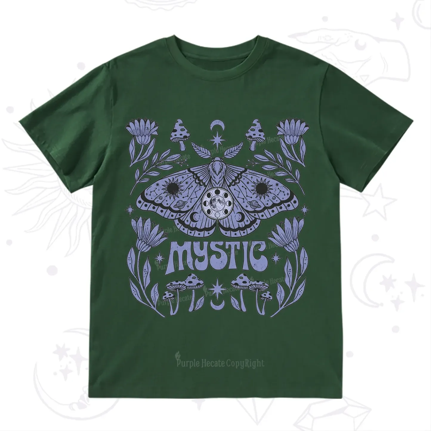 Purplehecate Celestial Moth Mushrooms T-Shirt