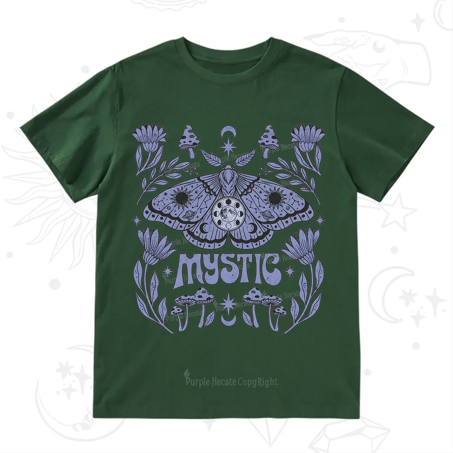 Purplehecate Celestial Moth Mushrooms T-Shirt