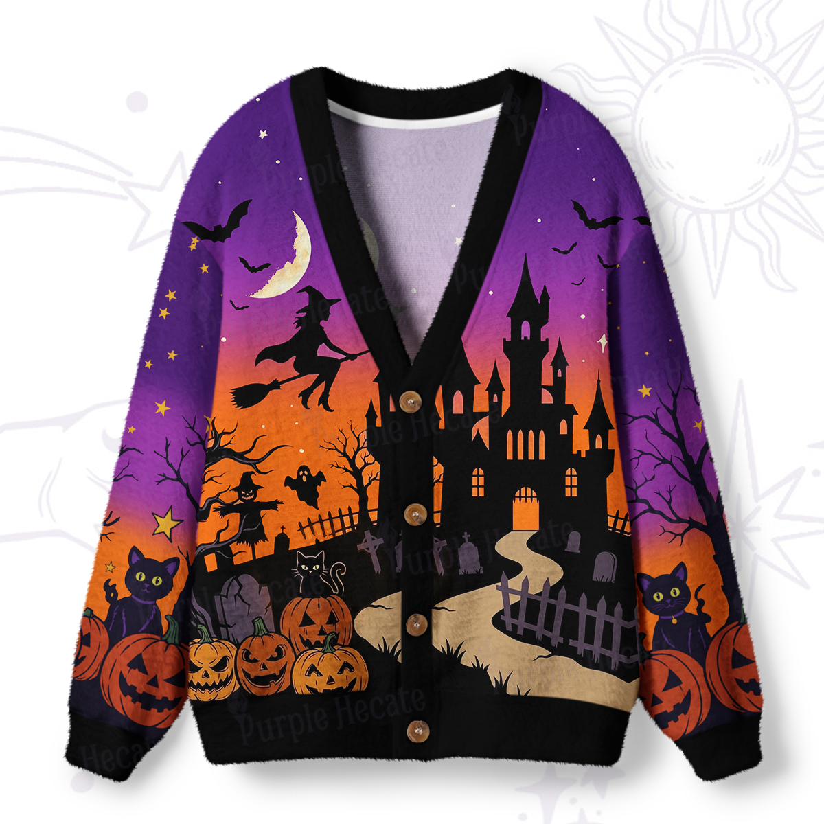 Purplehecate Witch Ride & Ghost Castle Ugly Cardigan Sweaters