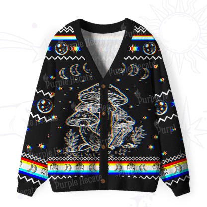 Purplehecate Mushroom and Moon Ugly Cardigan Sweaters