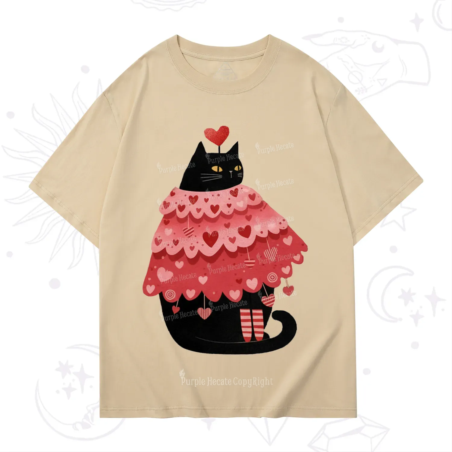 Purplehecate Funny Black Cat in Heart Dress Valentine T-Shirt