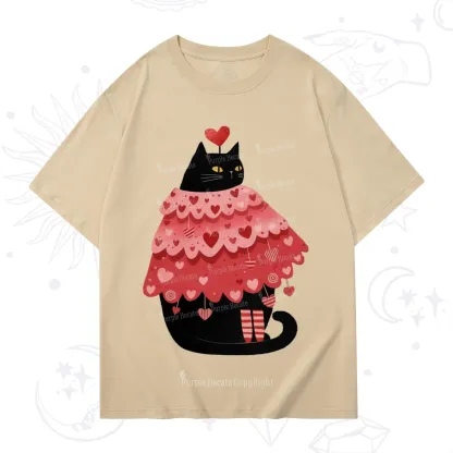 Purplehecate Funny Black Cat in Heart Dress Valentine T-Shirt