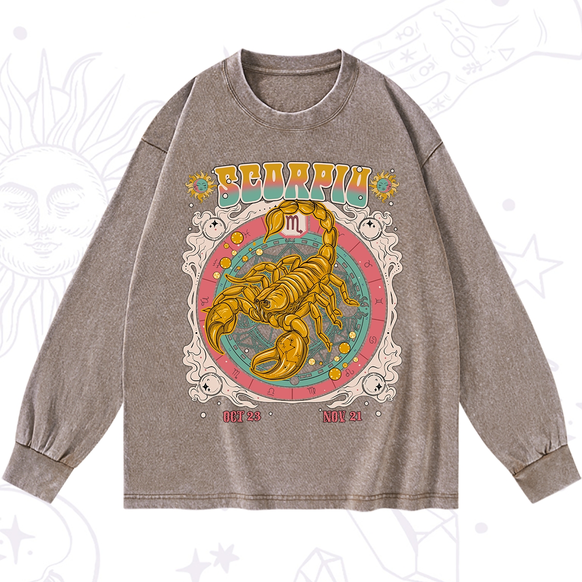 Purplehecate Scorpio Cosmic Zodiac Washed Long Sleeve Shirt