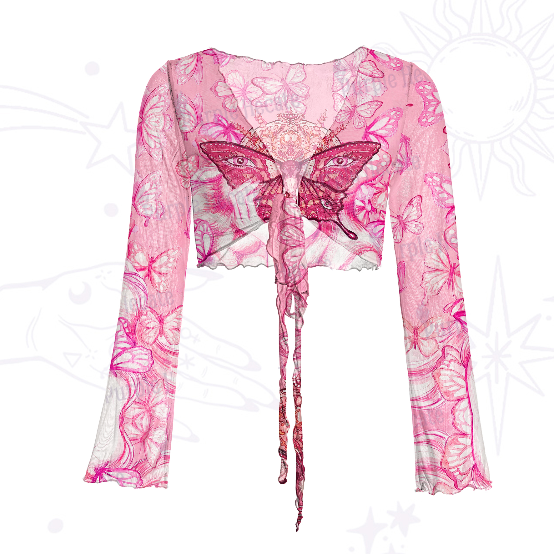 Purplehecate Butterfly Witchy Mesh Tie Front Top