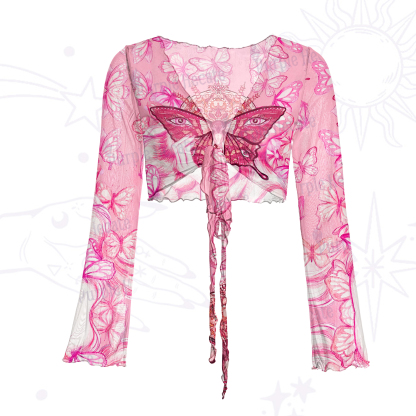 Purplehecate Butterfly Witchy Mesh Tie Front Top
