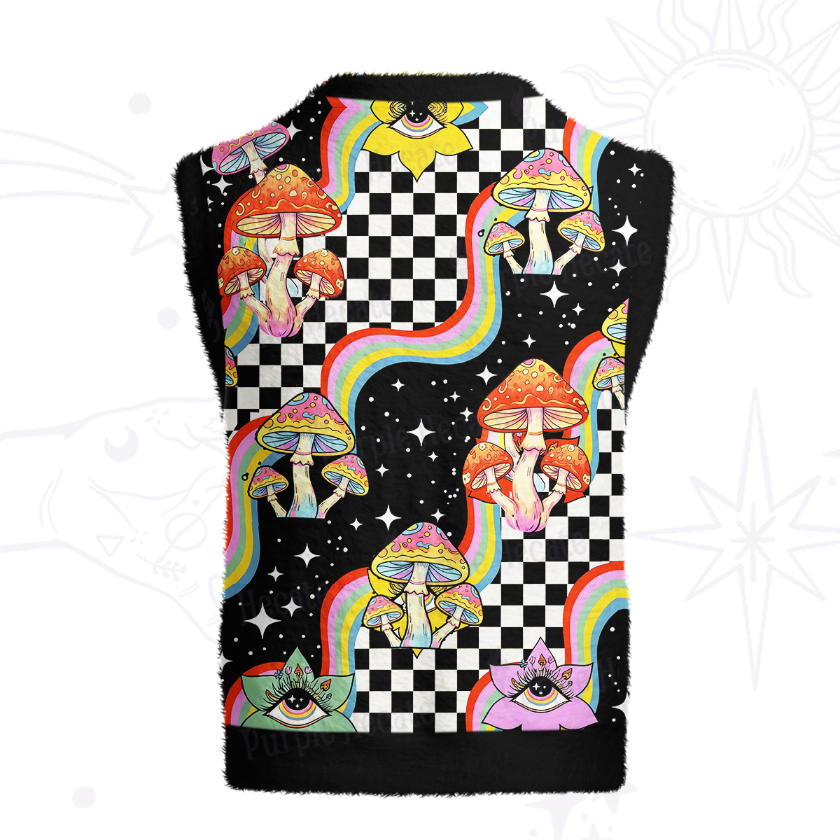 Purplehecate Trippy Rainbow Mushrooms Ugly Sweater Vest