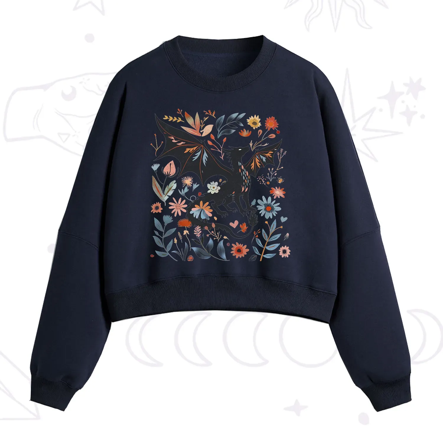 Purplehecate Vintage Fantasy Wyvern Bookish Fleece Cropped Sweatshirt