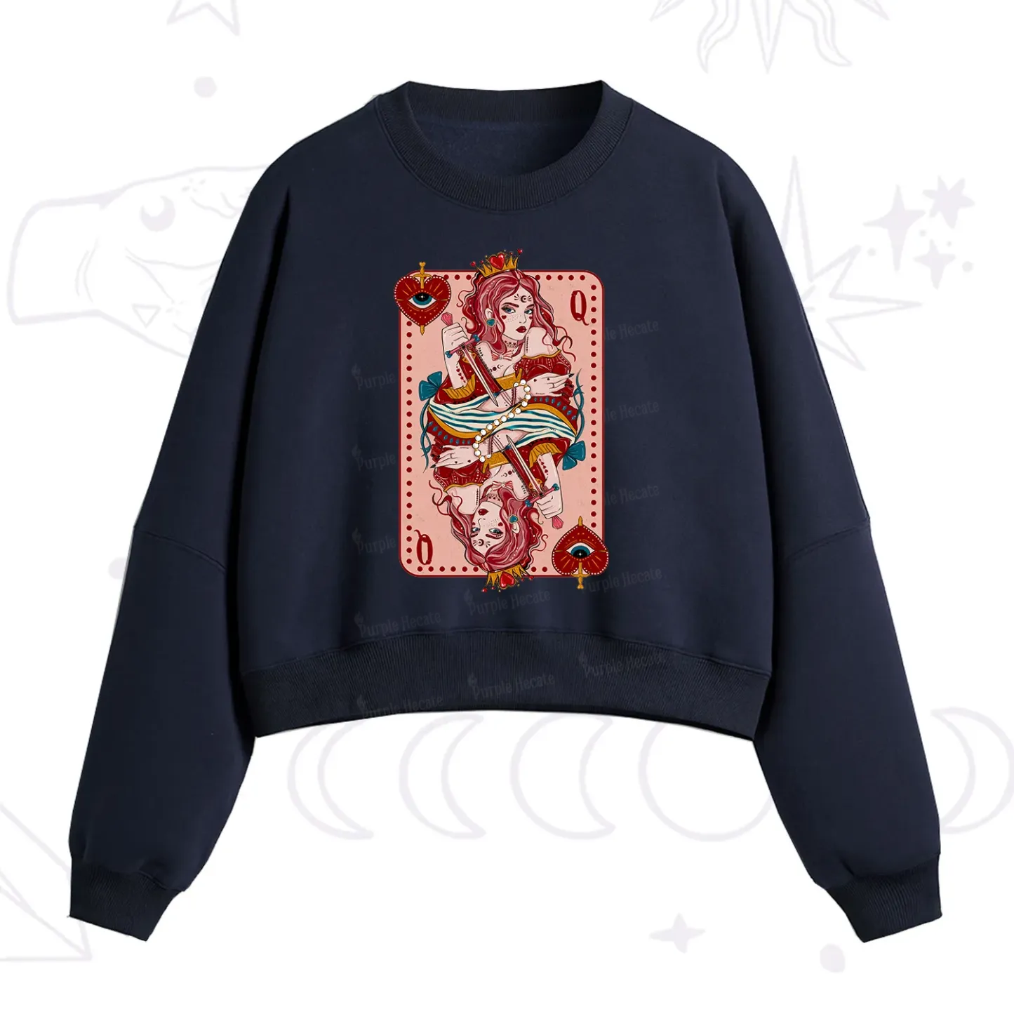 Purplehecate Queen of Hearts Fleece Cropped Sweatshirt