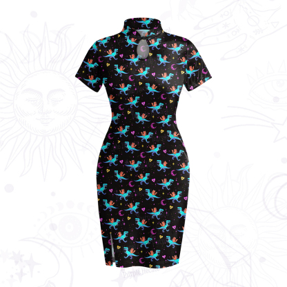Purplehecate Witch Cat Rides the Dino Velvet Bodycon Dress