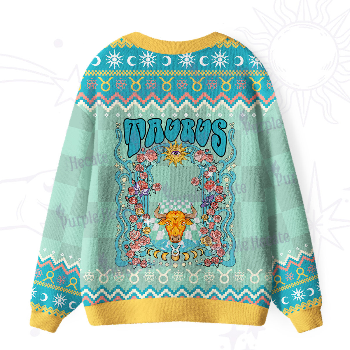 Purplehecate Taurus Spirit Zodiac Ugly Cardigan Sweaters