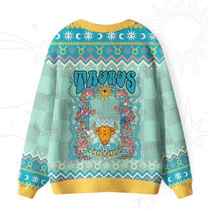 Purplehecate Taurus Spirit Zodiac Ugly Cardigan Sweaters