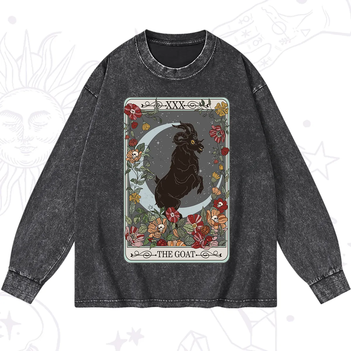 Purplehecate The Goat Tarot Card Washed Long Sleeve Shirt