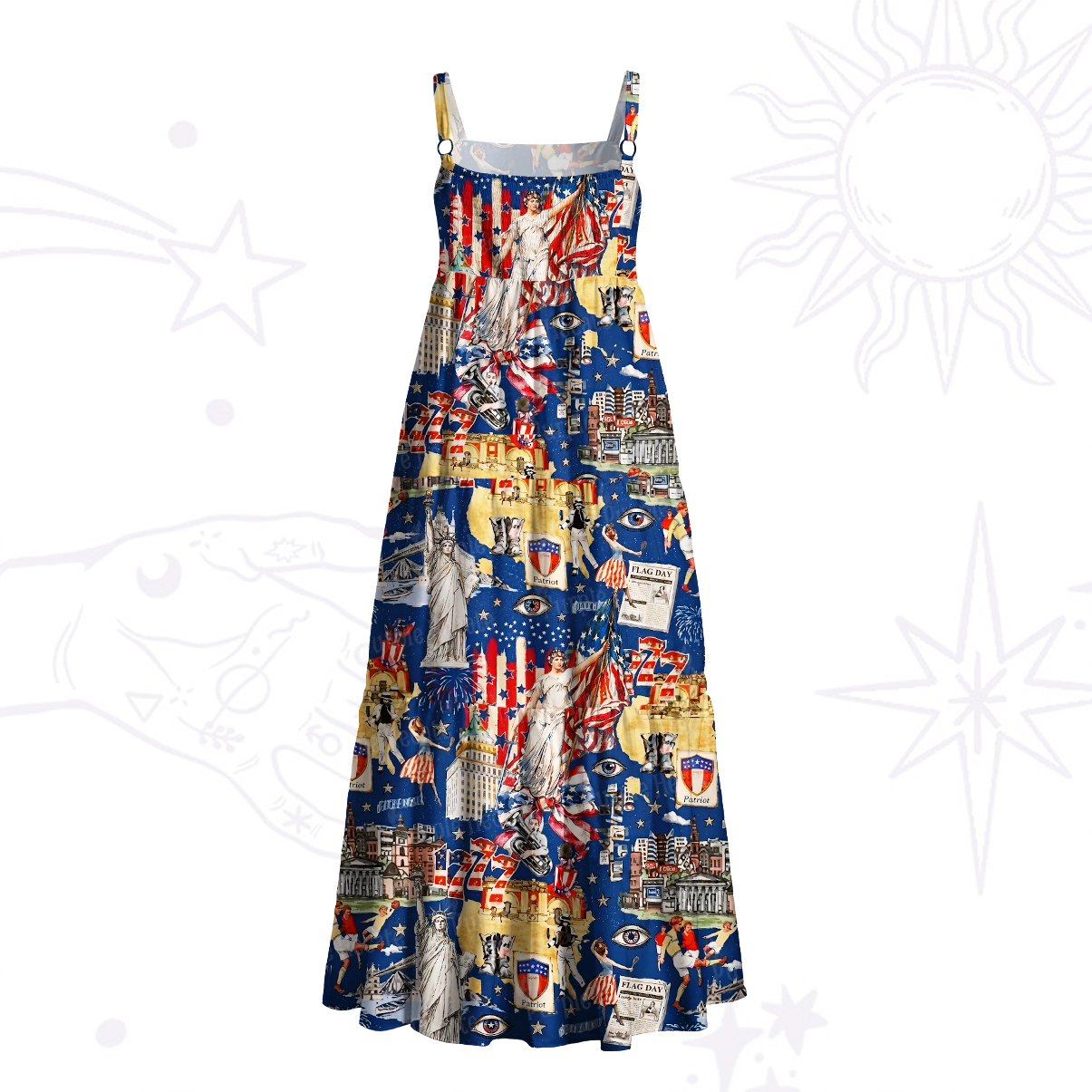 Purplehecate American City Lights Patriotic Wide Straps Maxi Dress