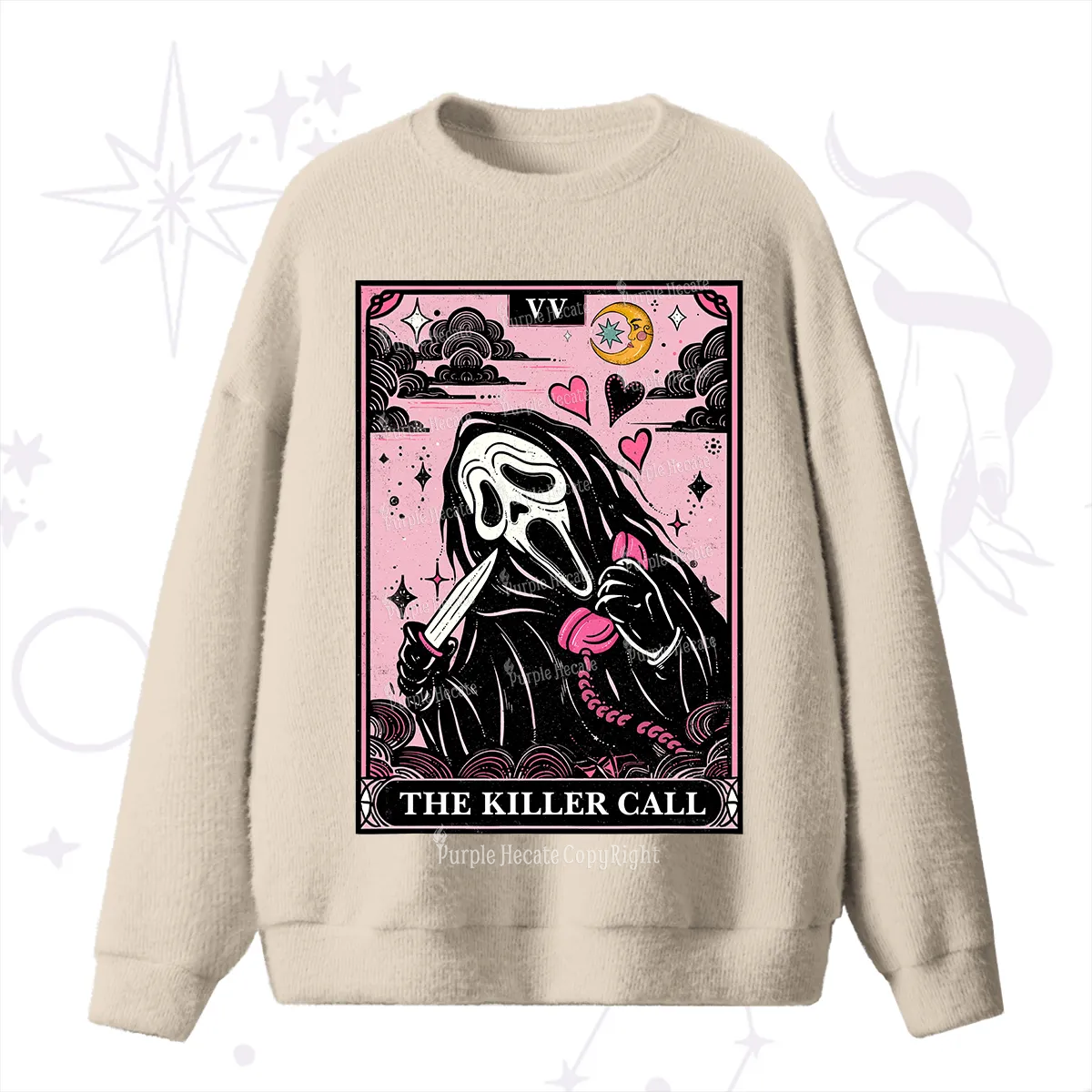 Purplehecate The Killer Call Tarot Card Fuzzy Ugly Sweater