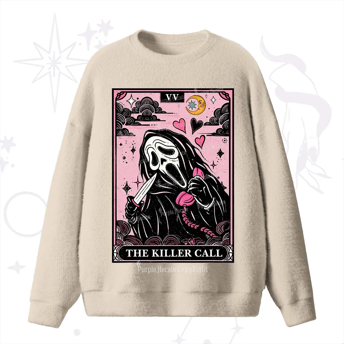 Purplehecate The Killer Call Tarot Card Fuzzy Ugly Sweater