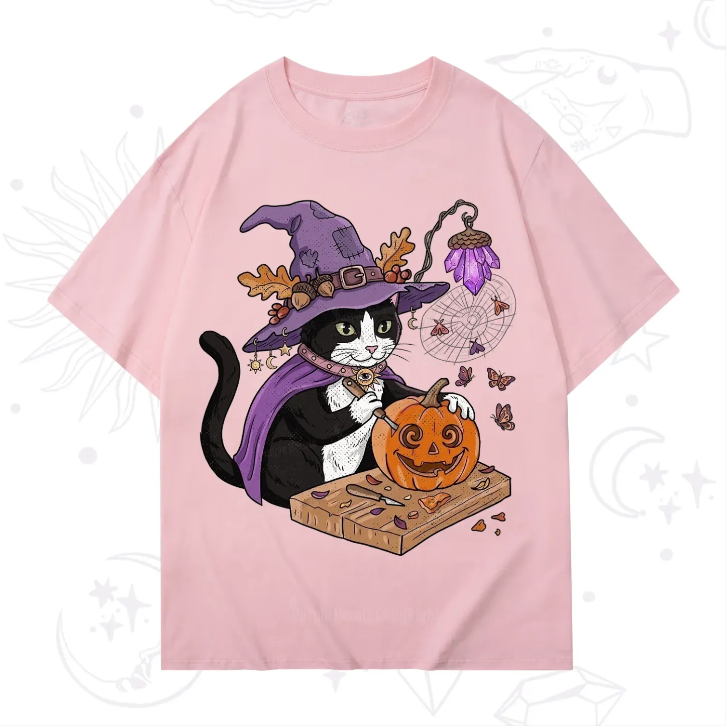 Purplehecate Pumpkin Carving Witch Cat T-Shirt