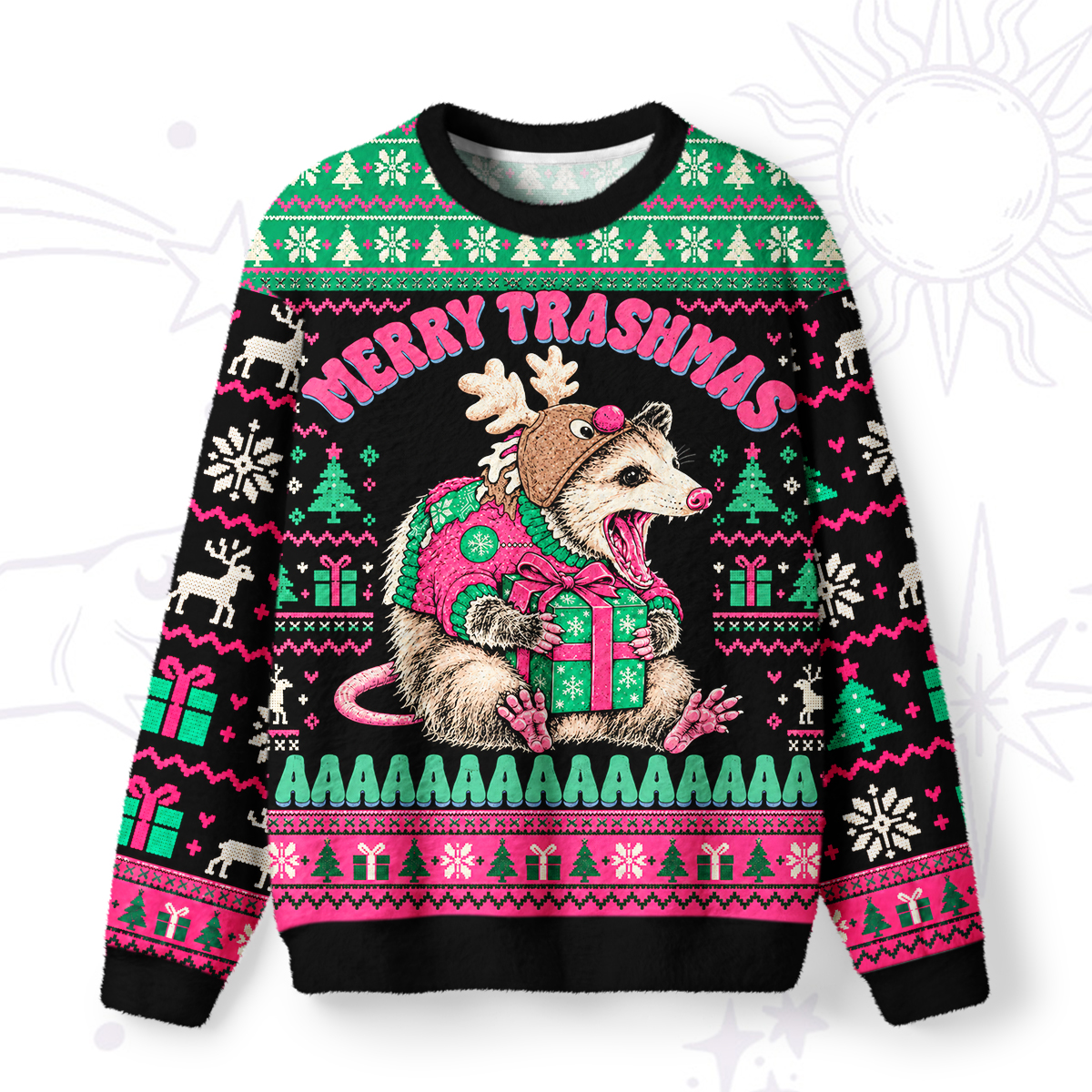 Purplehecate Merry Trashmas Possum Christmas Fuzzy Ugly Sweatshirt