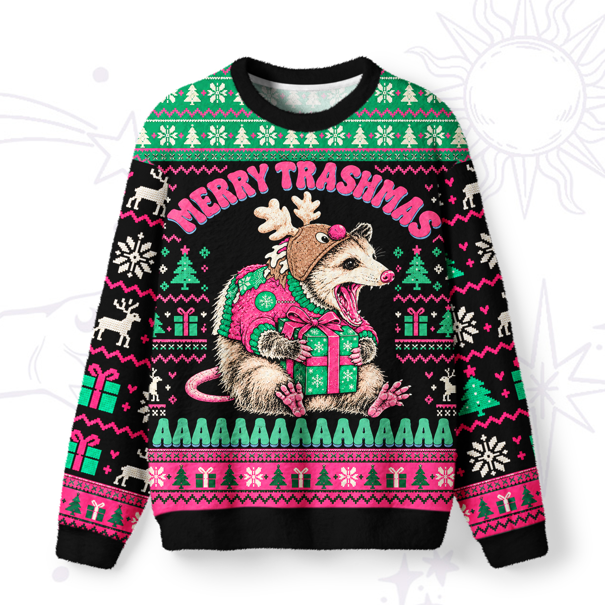 Purplehecate Merry Trashmas Possum Christmas Fuzzy Ugly Sweatshirt