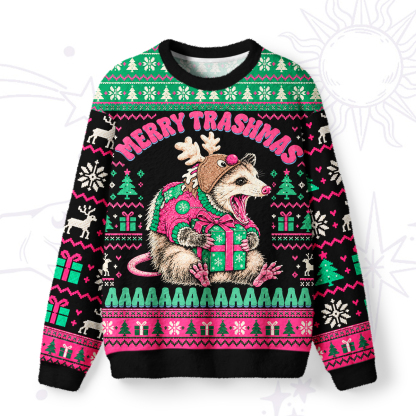 Purplehecate Merry Trashmas Possum Christmas Fuzzy Ugly Sweatshirt