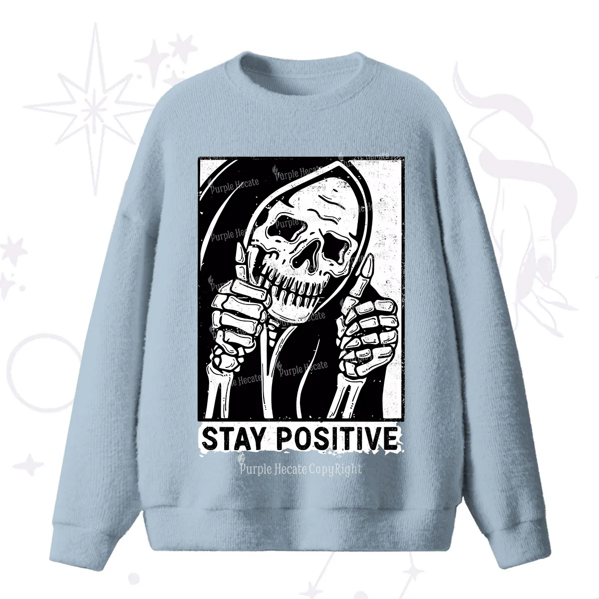 Purplehecate Stay Positive Fuzzy Ugly Sweater