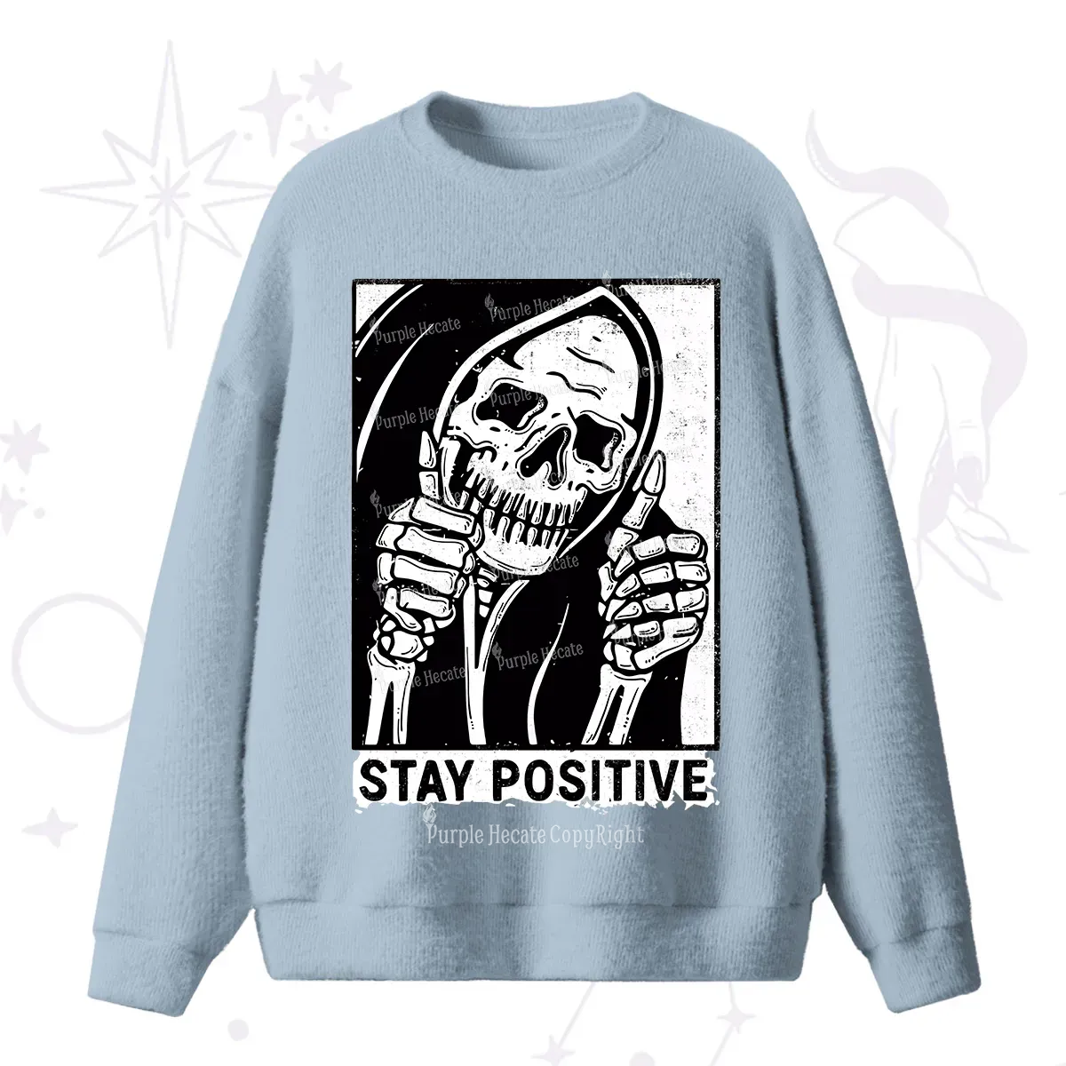 Purplehecate Stay Positive Fuzzy Ugly Sweater