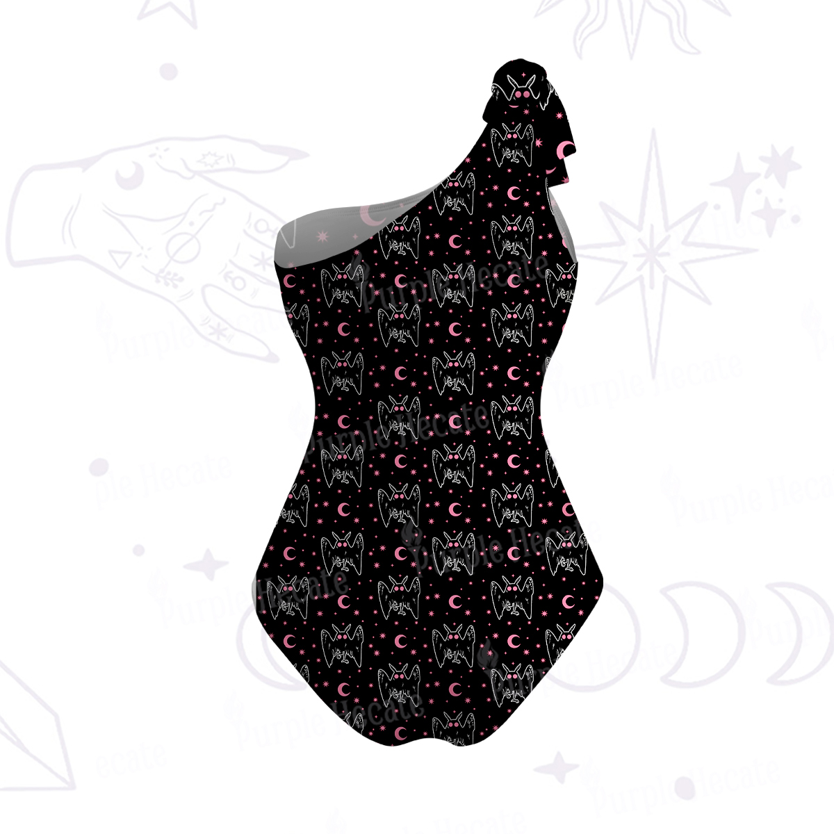 Purplehecate Witchy Mothman Night One-Shoulder One-Piece Swimsuit