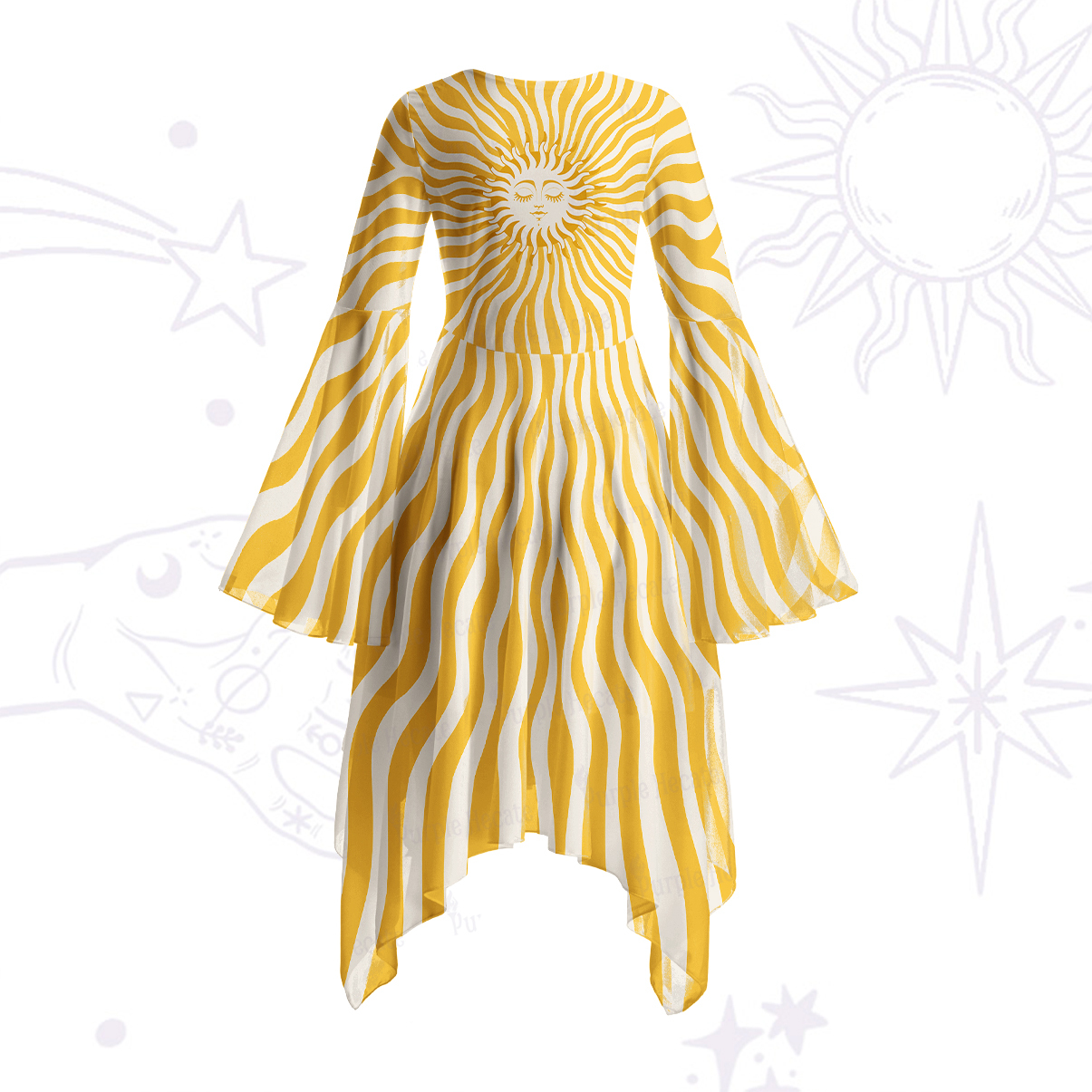 Purplehecate Radiance of the Sun Bell Sleeve Dress