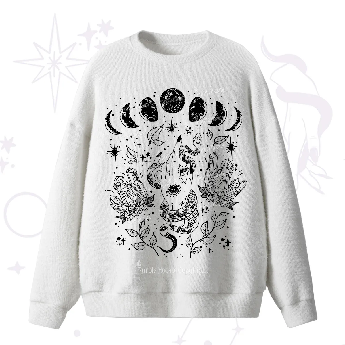 Purplehecate Reach For The Moon Fuzzy Ugly Sweater