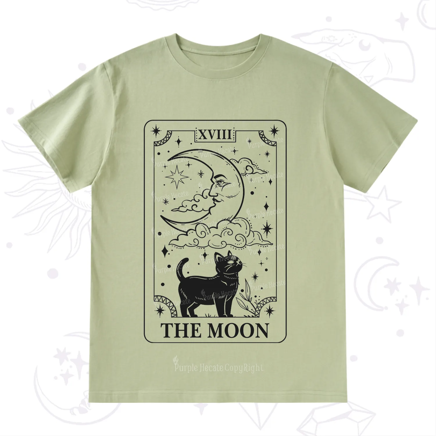 Purplehecate The Moon Tarot Card Cat T-Shirt
