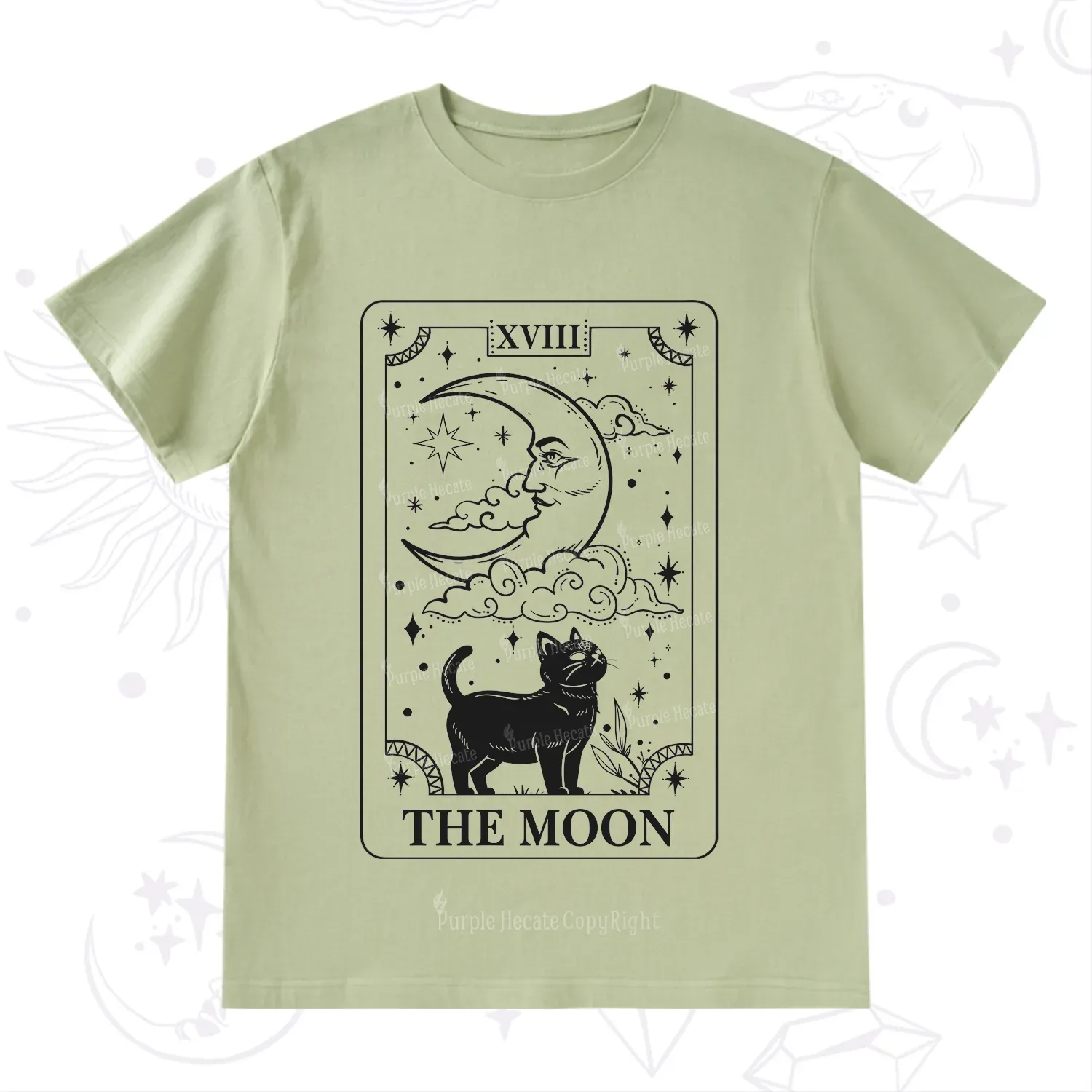 Purplehecate The Moon Tarot Card Cat T-Shirt