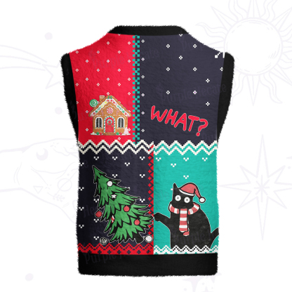 Purplehecate Christmas Black Cat Ugly Sweater Vest