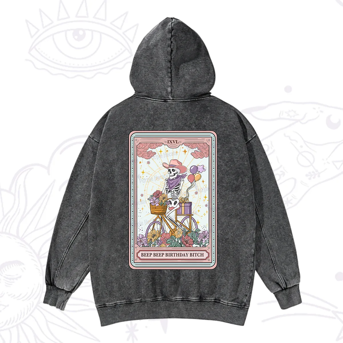 Purplehecate The Beep Beep Birthday Bitch Tarot Washed Hoodie