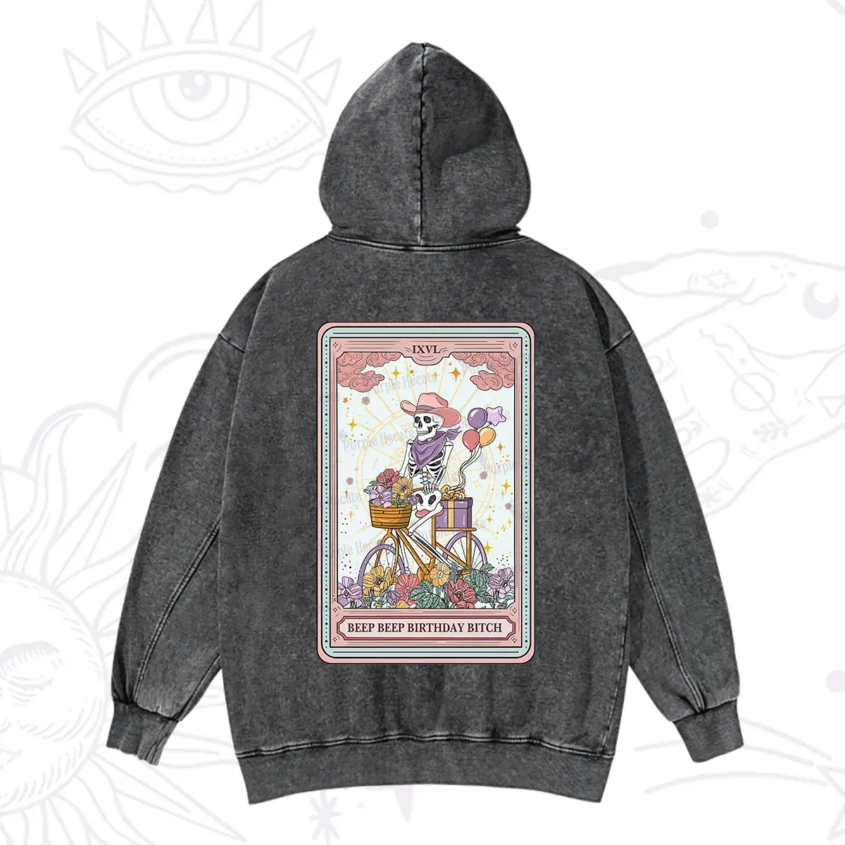 Purplehecate The Beep Beep Birthday Bitch Tarot Washed Hoodie