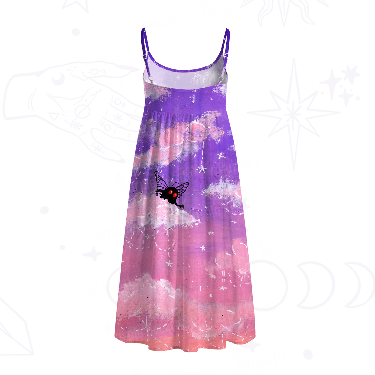Purplehecate Celestial Dream Mothman Spaghetti Strap Midi Dress