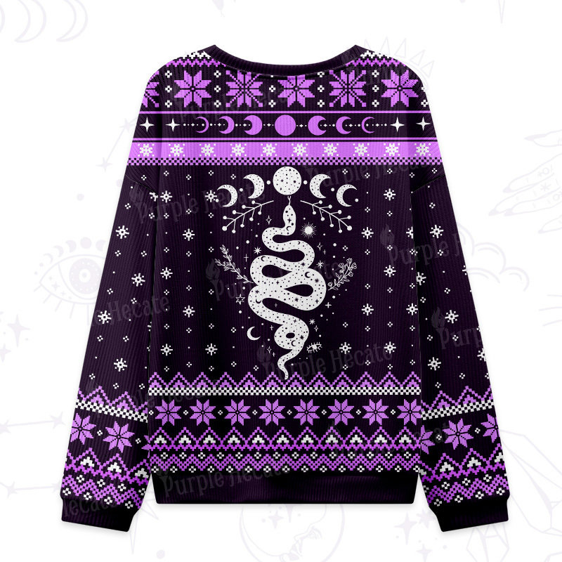 Purplehecate Snake And Moon Phase Ugly Christmas Sweatshirts