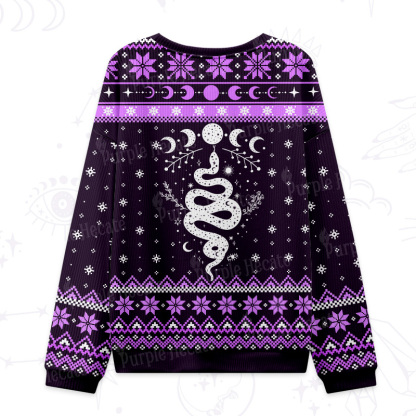 Purplehecate Snake And Moon Phase Ugly Christmas Sweatshirts