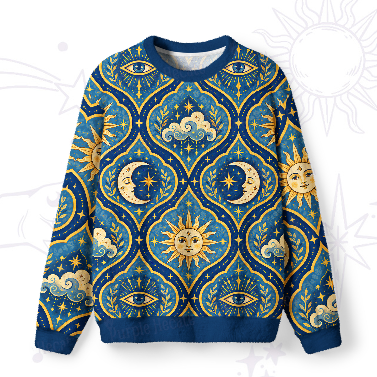 Purplehecate Celestial Sun Moon Fuzzy Ugly Sweatshirt