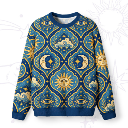 Purplehecate Celestial Sun Moon Fuzzy Ugly Sweatshirt
