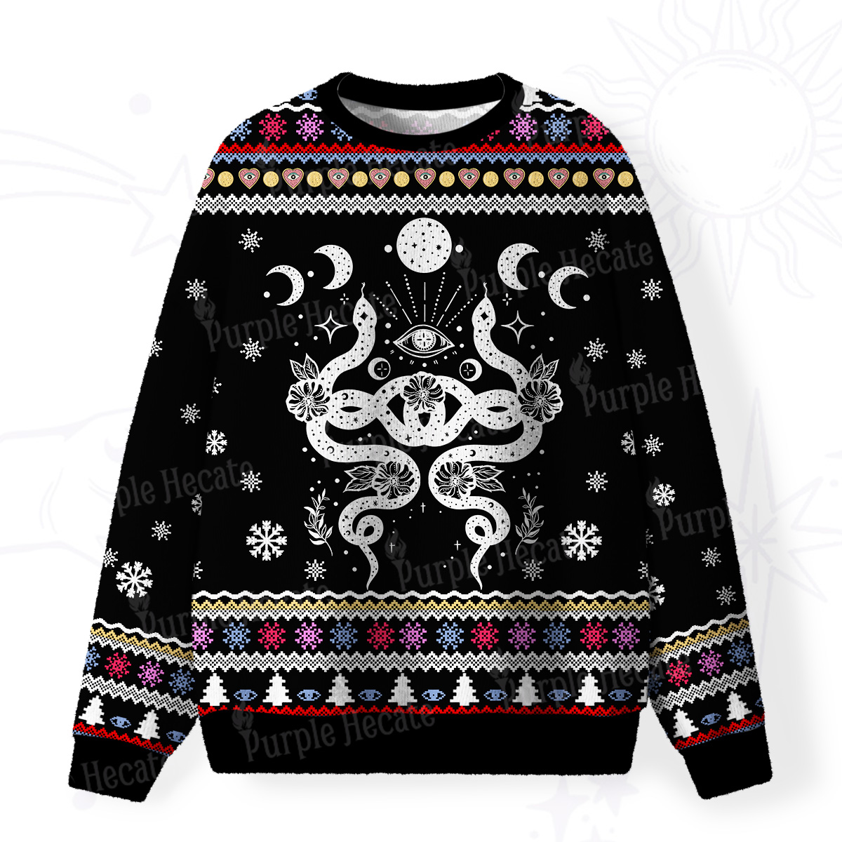 Purplehecate Lunar Serpent Alchemy Fuzzy Ugly Christmas Sweatshirt