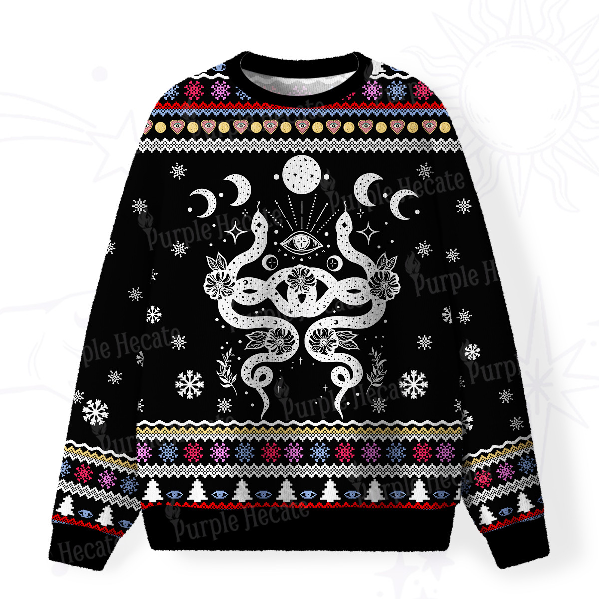 Purplehecate Lunar Serpent Alchemy Fuzzy Ugly Christmas Sweatshirt