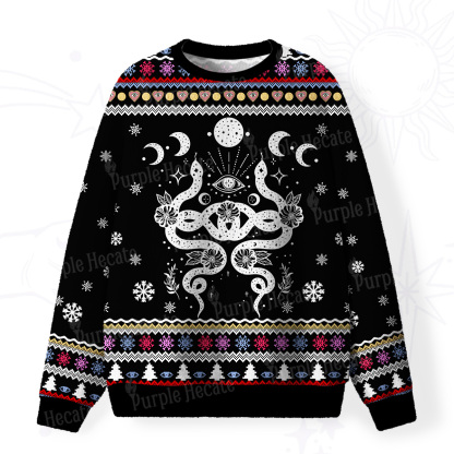 Purplehecate Lunar Serpent Alchemy Fuzzy Ugly Christmas Sweatshirt