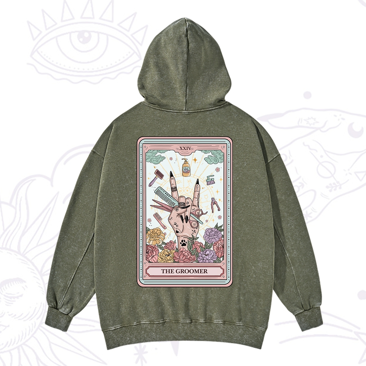 Purplehecate The Pet Groomer Tarot Card Washed Hoodie