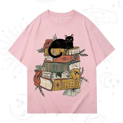 Purplehecate Black Cat on Books T-Shirt