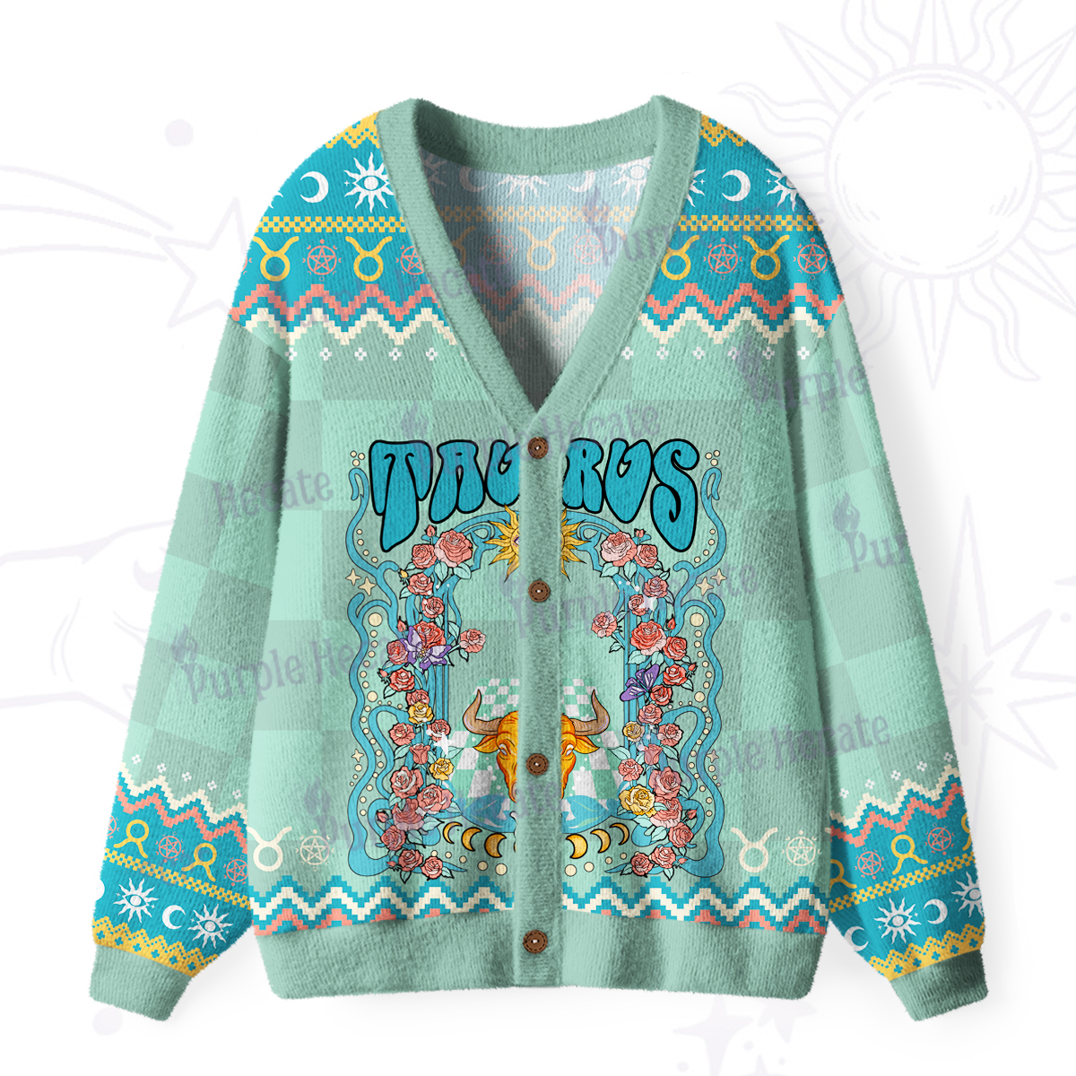 Purplehecate Taurus Spirit Zodiac Ugly Cardigan Sweaters