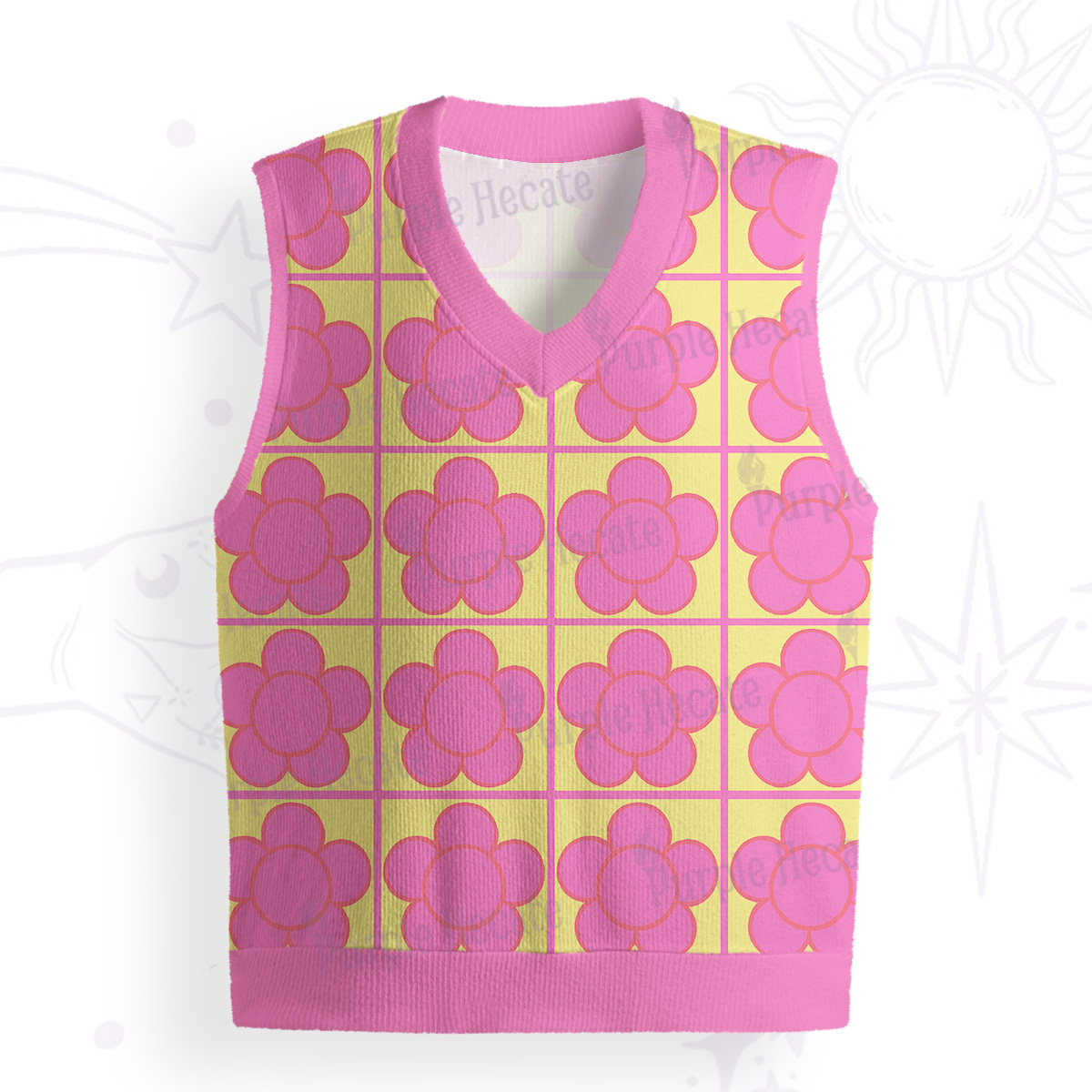 Purplehecate Bubble Flower Checkered Ugly Sweater Vest