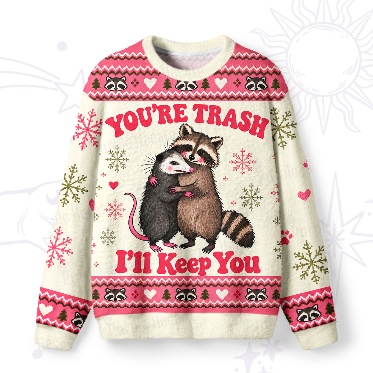 Purplehecate Funny Raccoon Opossum You're Trash I'll Keep You Christmas Fuzzy Ugly Sweatshirt